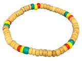 4-5mm Natural & Rasta Color Coconut Beads Stretchable Bracelet