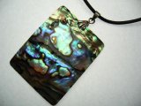 40mm Rectangle Abalone Shell 18" 2mm Leather Cord Necklace