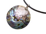 40mm Round Abalone Shell 18" 2mm Leather Cord Necklace
