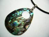 40mm Tear Drop w/ Hole Abalone Shell 18" 2mm Leather Cord Neckla