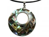 40mm Donut Mosaic Paua Shell Pendant w/ Leather Cord Necklace