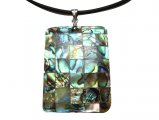 40mm Rectangle Mosaic Paua Shell Pendant w/ Leather Necklace
