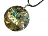 40mm Heart Mosaic Paua Shell Pendant w/ Leather Cord Necklace
