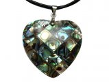 40mm Heart Mosaic Paua Shell Pendant w/ Leather Cord Necklace