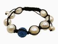 DCI-White Fresh Water Pearl Bracelet w/ Blue Bolla Crystals
