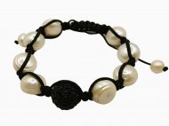 DCI-White Fresh Water Pearl Bracelet w/ Black Bolla Crystals