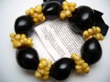 Black Kukui Nut w/ Yellow Mongo Shells Bracelet, 250/cs, MOQ-10