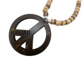 Peace Sign Coconut Shell Pendant with 18" Coconut Beads Necklace