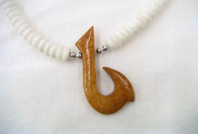 Natural Wood Fish Hook w/ 18" Litob Clam Shell Necklace