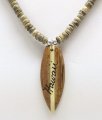 Wood "Hawaii" Surfboard w/ 18" Coconut Beads Necklace