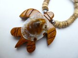 Wood Turtle & Shell w/ 18" Coconut & Wood Beads Necklace