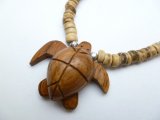 Wood Turtle w/ 18" Coconut & Wood Beads Necklace