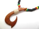 Wood Fish Hook w/ 18" Coconut & Wood Beads Necklace