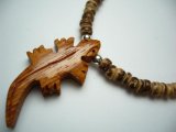 Wood Gecko w/ 18" Coconut & Wood Beads Necklace
