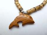 Wood Dolphin w/ 18" Coconut & Wood Beads Necklace