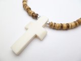 White Bone Cross w/ 18" Black Coconut Beads Necklace