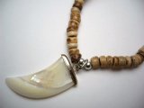 Shell Tusk w/ 18" Coconut & Wood Beads Necklace