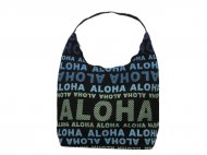 Teal "Aloha" Print on Black Shoulder Bag, MOQ-4/pk