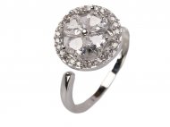 Crystal Floral Rhodium Plated Adjustable Ring