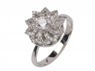 Crystal Floral Spinnable Rhodium Plated Adjustable Ring