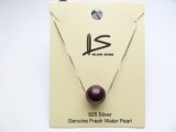 10mm Cranberry Fresh Water Pearl w/18" Silver Chain