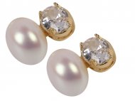 Fresh Water Pearl w/ Crystal 925 Silver Pin Earrings, MOQ-6