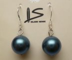 10mm Dark Blue Shell Pearl Earring w/ 925 Silver Hook
