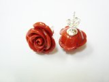 925-Silver 12mm Red Simulated Coral Rose-Post Earring