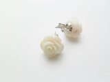 925-Silver 12mm White Simulated Coral Rose-Post Earring