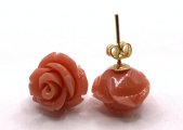 12mm Orange Simulated Coral Rose 14K Gold Plated Post Earring