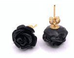 12mm Black Simulated Coral Rose 14K Gold Plated Post Earring