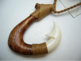 37mm x 47mm Natural Koa Wood Fish Hook/ Buffalo Bone, 6pcs/bag