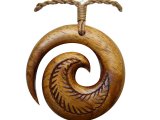39mm Natural Koa Wood Carved Spiral w/ Brown Cord, 6pcs/bag