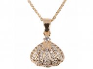 Crystal Sea Shell on 18" Bass Chain 18K Gold Plated Necklace