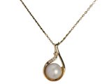 White Fresh Water Pearl w/ Clear Crystal Tear Drop On Gold Tone