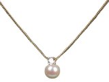 Fresh Water Pearl w/ Clear Crystal on Gold Tone Chain Necklace,