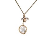 White Fresh Water Pear w/ Crystal Bee on Gold Tone Chain Necklac