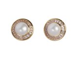 White Fresh Water Pearl w/ Clear Crystal Surrounded Gold Tone St
