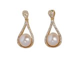 White Fresh Water Pearl w/ Clear Crystal Surrounded Tear Drop Go