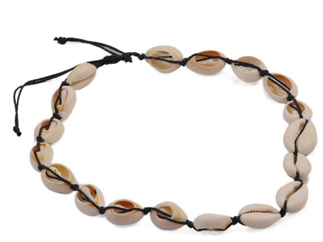 Cowrie Shell Necklace Tied w/ Black Adjustable Cord