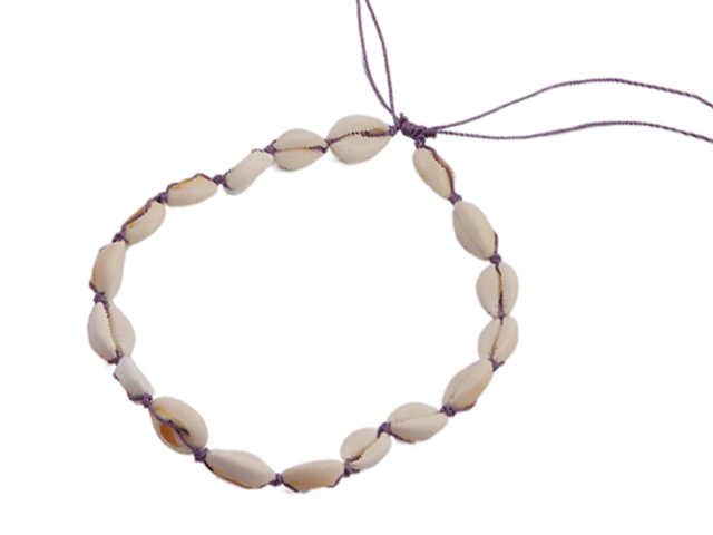 Cowrie Shell Necklace Tied w/ Purple Adjustable Cord