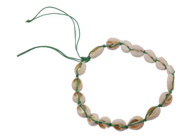 Cowrie Shell Necklace Tied w/ Green Adjustable Cord