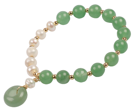 Aventurine|Jade Round on White Pearl & Jade Elastic Bracelet