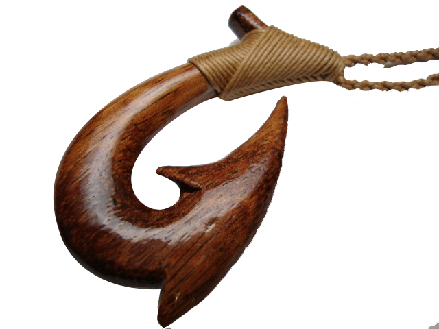 26.6mmx46.6mm Natural Koa Wood Fishhook w/ Brown Cord, 6pcs/bag