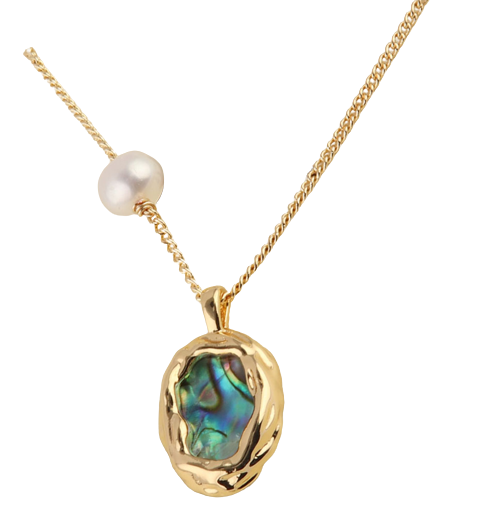 Oval Abalone Pendant & Fresh Water Pearl on Chain Necklace 16" +
