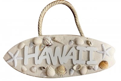 "Hawaii" Cream Sand Natural Sea Shell Resin Surfboard Hand Sign
