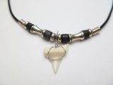 3/4" Mako Shark Teeth w/ 18" Black Beads Cord Necklace