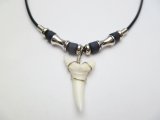 1-1/8" Mako Shark Teeth w/ 18" Black Beads Cord Necklace