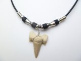 1" Moroccan Fossilized Shark Teeth w/Black Beads 18" Leather