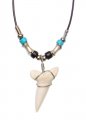 1-5/8" Mako Shark Teeth w/ Black Beads 18" Leather Cord Necklace